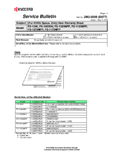 Kyocera SB-2M2-0008-D077  Kyocera Printer FS-1020-1120-1025-1125MFP SERVICEBULLETIN SB-2M2-0008-D077.pdf