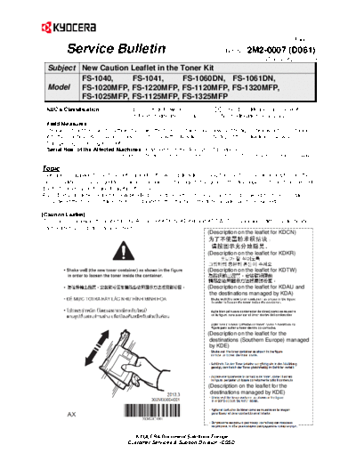 Kyocera SB-2M2-0007-D061  Kyocera Printer FS-1040-1060DN SERVICEBULLETIN SB-2M2-0007-D061.pdf