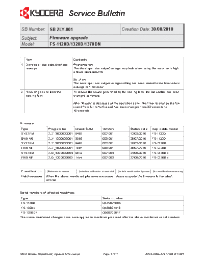 Kyocera 2LY-001  Kyocera Printer FS-1120-1320-1370 SERVICEBULLETINS 2LY-001.pdf