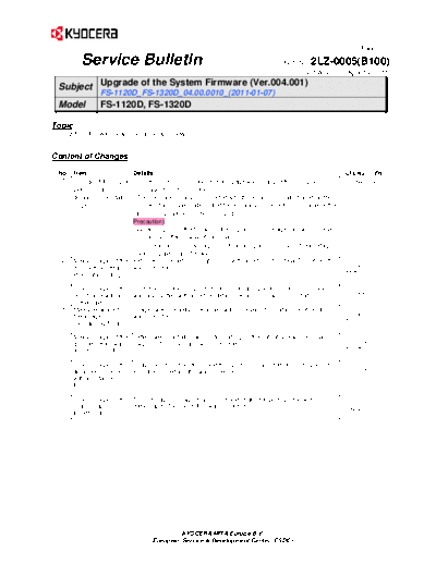 Kyocera SB-2LZ-0005-B100  Kyocera Printer FS-1120-1320-1370 SERVICEBULLETINS SB-2LZ-0005-B100.pdf
