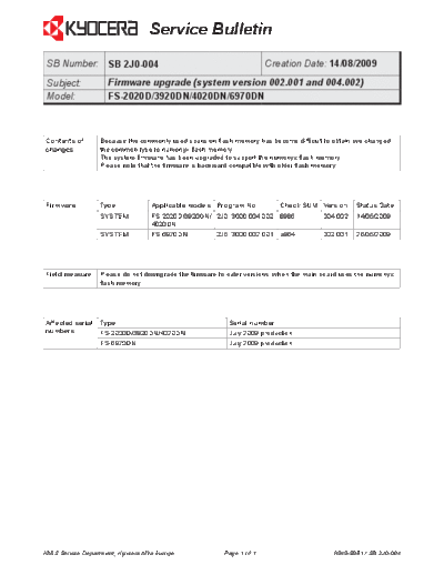 Kyocera 2J0-004  Kyocera Printer FS-2020-3920-4020 SERVICEBULLETINS 2J0-004.pdf