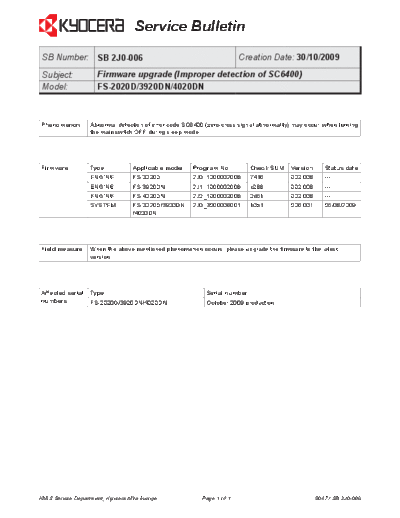 Kyocera 2J0-006  Kyocera Printer FS-2020-3920-4020 SERVICEBULLETINS 2J0-006.pdf
