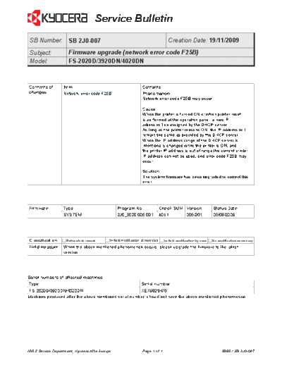 Kyocera 2J0-007 error f25b  Kyocera Printer FS-2020-3920-4020 SERVICEBULLETINS 2J0-007 error f25b.pdf