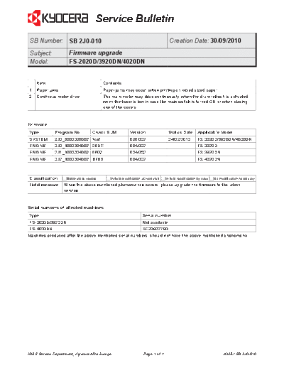 Kyocera 2J0-010  Kyocera Printer FS-2020-3920-4020 SERVICEBULLETINS 2J0-010.pdf
