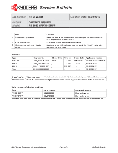 Kyocera 2LW-001  Kyocera Printer FS-3040-3140MFP SERVICEBULLETIN 2LW-001.pdf