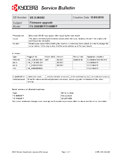 Kyocera 2LW-002  Kyocera Printer FS-3040-3140MFP SERVICEBULLETIN 2LW-002.pdf
