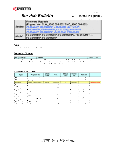 Kyocera SB-2LW-0013-C104  Kyocera Printer FS-3040-3140MFP SERVICEBULLETIN SB-2LW-0013-C104.pdf