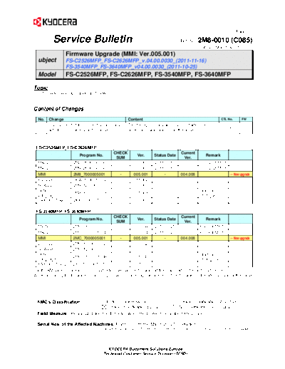 Kyocera SB-2M8-0010-C085  Kyocera Printer FS-3040-3140MFP SERVICEBULLETIN SB-2M8-0010-C085.pdf