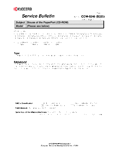 Kyocera SB-COM-0246-B255  Kyocera Printer FS-3040-3140MFP SERVICEBULLETIN SB-COM-0246-B255.pdf