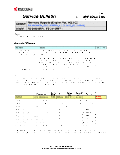 Kyocera SB-2MF-0003-B409  Kyocera Printer FS-3040P_3140P SERVICEBULLETIN SB-2MF-0003-B409.pdf