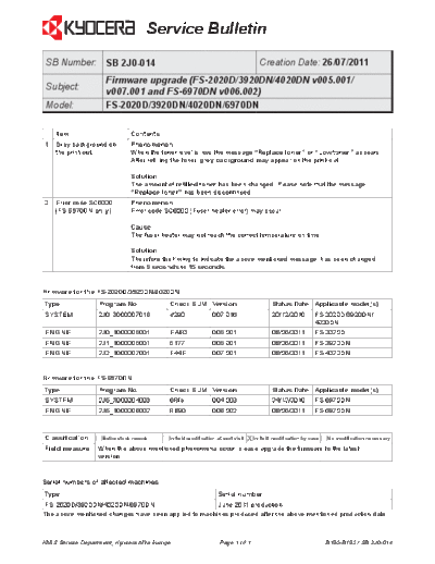 Kyocera 2J0-014  Kyocera Printer FS-6970 ServiceBulletins 2J0-014.pdf