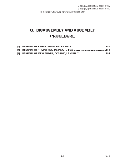 Olympus B Disassembly and Assembly Procedure V1  Olympus Cameras OLYMPUS_Mju-300_400 Mju-300_400 Digital Repair Manual B_Disassembly and Assembly Procedure_V1.pdf