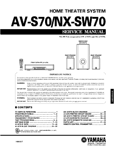 Yamaha AV-S70 & NX-SW70  Yamaha AV AV-S70 & NX-SW70 AV-S70 & NX-SW70.PDF