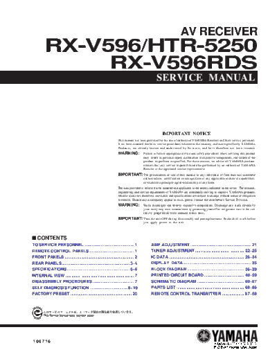 Yamaha RX-V596 & HTR-5250  Yamaha RX RX-V596 & HTR-5250 RX-V596 & HTR-5250.PDF