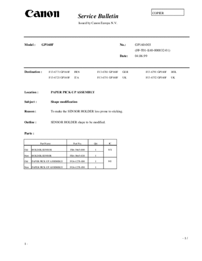 CANON gp160-03  CANON Copiers GP 405 ServBull gp160-03.pdf