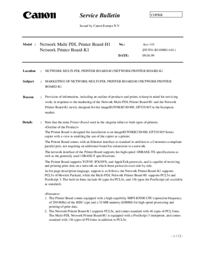 CANON acc-143  CANON Copiers GP 405 ServBull ServBullGP405 acc-143.pdf