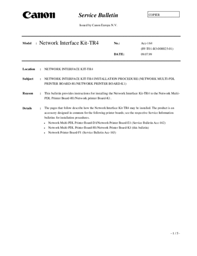 CANON acc-164  CANON Copiers GP 405 ServBull ServBullGP405 acc-164.pdf