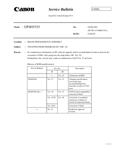 CANON gp405-04  CANON Copiers GP 405 ServBull ServBullGP405 gp405-04.pdf