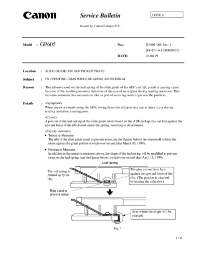 CANON gp605-05  CANON Copiers GP 405 ServBull ServBullGP605 gp605-05.pdf