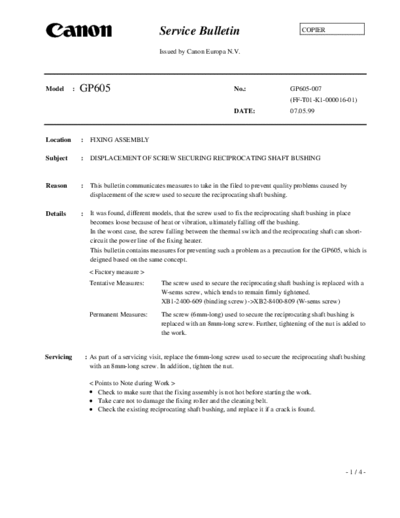 CANON gp605-07  CANON Copiers GP 405 ServBull ServBullGP605 gp605-07.pdf