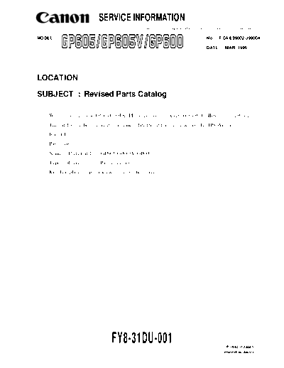 CANON FY831DU01000 Parts Catalog  CANON Copiers GP 605 Copier FY831DU01000_Parts Catalog.pdf