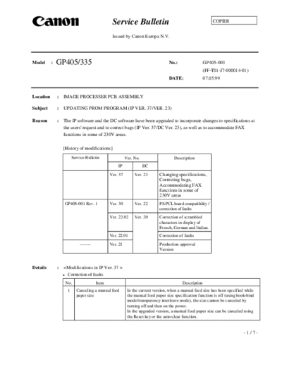 CANON gp405-03  CANON Copiers GP 605 ServBull ServBullGP405 gp405-03.pdf