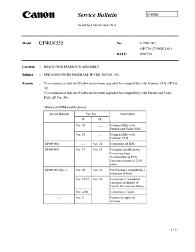 CANON gp405-05  CANON Copiers GP 605 ServBull ServBullGP405 gp405-05.pdf