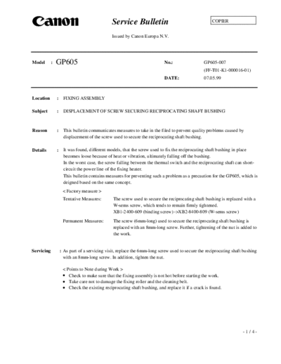 CANON gp605-07  CANON Copiers GP 605 ServBull ServBullGP605 gp605-07.pdf