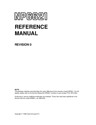 CANON NP6621RM  CANON Copiers NP6621 NP6621RM.PDF