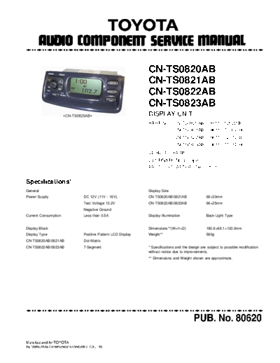 Toyota CN-TS0820 CN-TS0821 CN-TS0822 CN-TS0823  Toyota Car Audio CN-TS0820_CN-TS0821_CN-TS0822_CN-TS0823.pdf