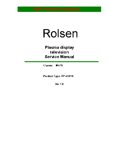 Rolsen pr-42h10  . Rare and Ancient Equipment Rolsen Plasma TV   Rolsen PR42H10 pr-42h10.pdf