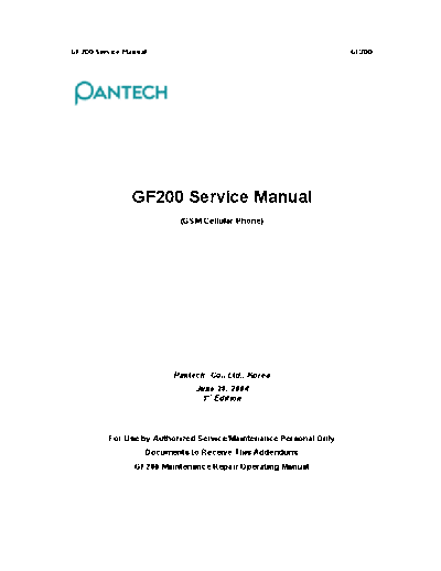 Pantech GF200  . Rare and Ancient Equipment Pantech Mobile Phones PANTECH GF200 PANTECH GF200.pdf
