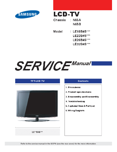 Samsung le19b450c4w le22b45 le26b45 le32b450c4w xxc chassis n65a n65b  Samsung LCD TV LE32B450C4W XXC samsung_le19b450c4w_le22b45_le26b45_le32b450c4w_xxc_chassis_n65a_n65b.zip