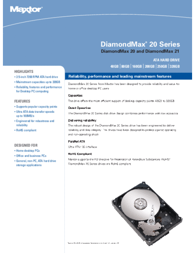 maxtor DiamondMax 20 and 21  maxtor Maxtor DiamondMax 20 and 21.PDF
