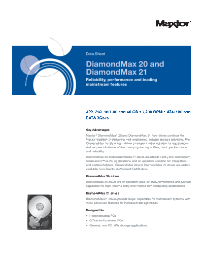 maxtor DiamondMax 20 and DiamondMax 21  maxtor Maxtor DiamondMax 20 and DiamondMax 21.PDF