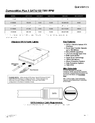 maxtor DiamondMax Plus 9 SATA-150 Quick Specs  maxtor Maxtor DiamondMax Plus 9 SATA-150 Quick Specs.PDF