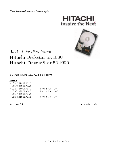 Hitachi CinemaStar 5K1000 OEM Specification  Hitachi disk CinemaStar 5K1000 OEM Specification.pdf