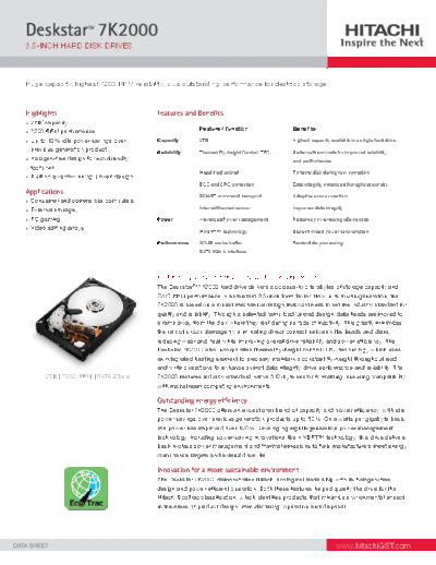 Hitachi Deskstar 7K2000  Hitachi disk Hitachi Deskstar 7K2000.PDF