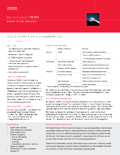 Hitachi Deskstar 7K500  Hitachi disk Hitachi Deskstar 7K500.PDF