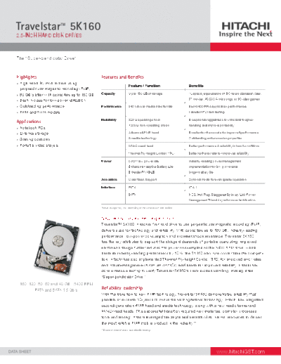 Hitachi Travelstar 5K160  Hitachi disk Hitachi Travelstar 5K160.PDF