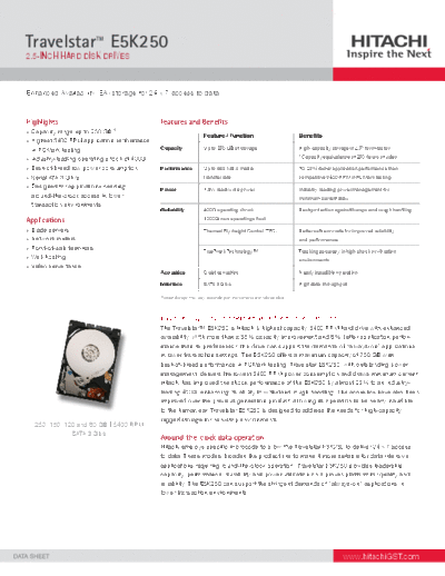 Hitachi Travelstar E5K250  Hitachi disk Hitachi Travelstar E5K250.PDF