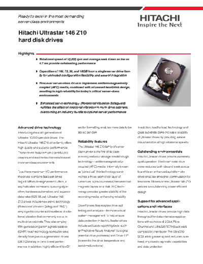 Hitachi Ultrastar 146 Z10  Hitachi disk Hitachi Ultrastar 146 Z10.PDF