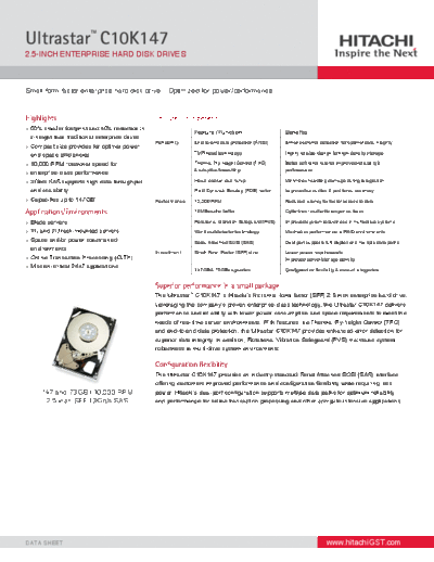 Hitachi Ultrastar C10K147  Hitachi disk Hitachi Ultrastar C10K147.PDF