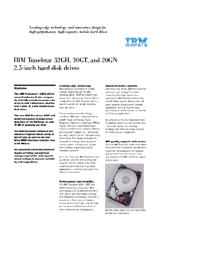 IBM Travelstar 32GH, 30GT, and 20GN  IBM HDD IBM Travelstar 32GH, 30GT, and 20GN.PDF