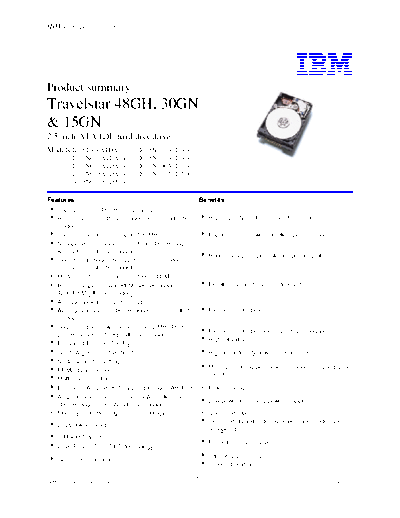 IBM Travelstar 48GH, 30GN & 15GN  IBM HDD IBM Travelstar 48GH, 30GN & 15GN.PDF