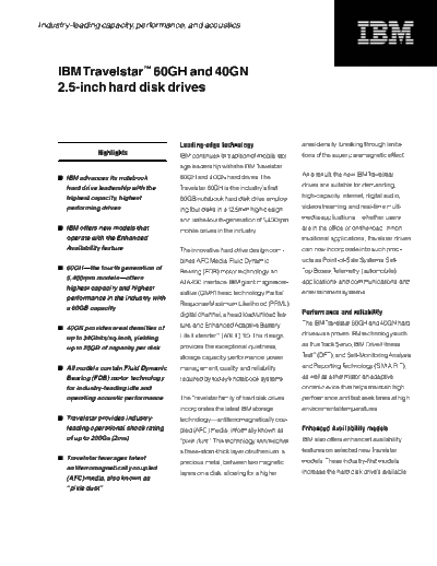IBM Travelstar 60GH and 30GN  IBM HDD IBM Travelstar 60GH and 30GN.PDF