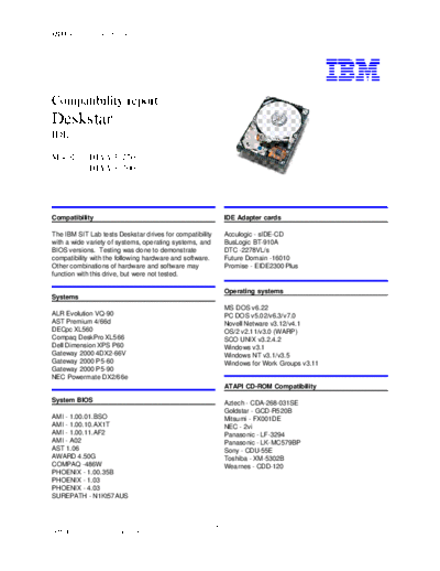 IBM Deskstar (DJAA) Compatibility Summary v1.0 - Abridged  IBM Deskstar (DJAA) Compatibility Summary v1.0 - Abridged.pdf