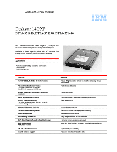 IBM Deskstar 14GXP Product Summary - English  IBM Deskstar 14GXP Product Summary - English.pdf