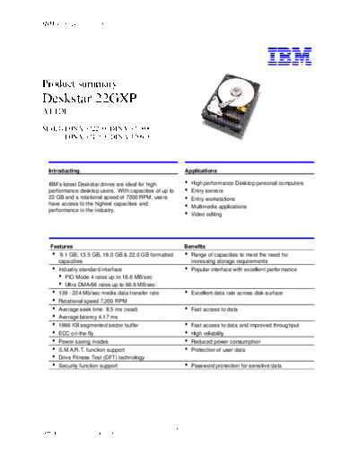 IBM Deskstar 22GXP Product Summary v4.0 - English  IBM Deskstar 22GXP Product Summary v4.0 - English.pdf