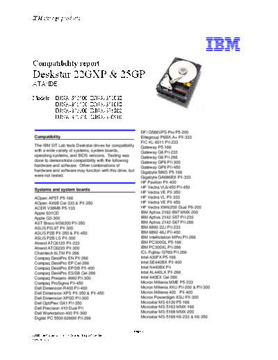 IBM Deskstar 25GP & 22GXP Compatibility Summary v1.1 - Abridged  IBM Deskstar 25GP & 22GXP Compatibility Summary v1.1 - Abridged.pdf